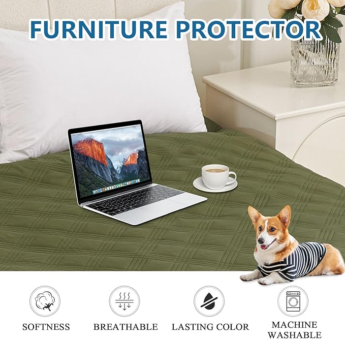 hyha Waterproof Dog Blanket, Reversible Pet Bed Blanket, Soft Sofa Couch Cover for Dogs Washable, Waterproof Pet Couch Covers for Sofa Puppy Cats Furniture Protector(40"x70", Green/Navy Blue)
