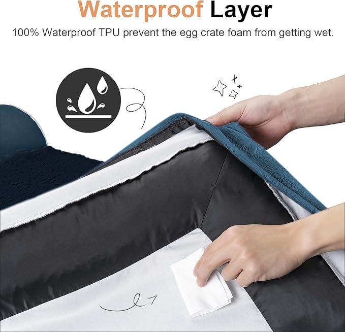 Small Dog Bed Orthopedic Washable: Beds Bolster Small Sized Dogs Cats Bed Egg Crate Foam Couch Sofa Waterproof with Removable Cover - Navy Blue