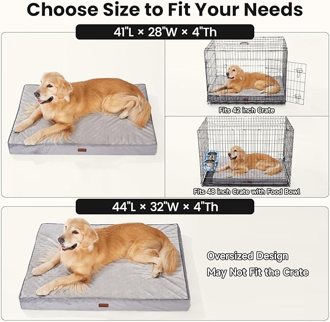 OhGeni Orthopedic Waterproof Dog Bed for Large Dogs, Machine-Washable Removable Cover in Easy-Clean Fabric, High Density Foam & Easy-Carry Handle, Wider and Larger, 44 inch (Pink)