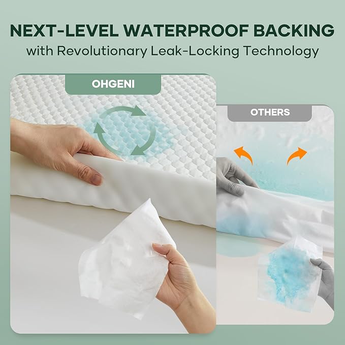OhGeni 100% Waterproof Mattress Protector,Twin XL Size Mattress Soft Pad,Pet Hair & Bedwetting Resistant,Cooling Fitted Sheets,Washable Bed Cover,Non-Slip Deep Pocket,Noiseless for College Dorm Rooms