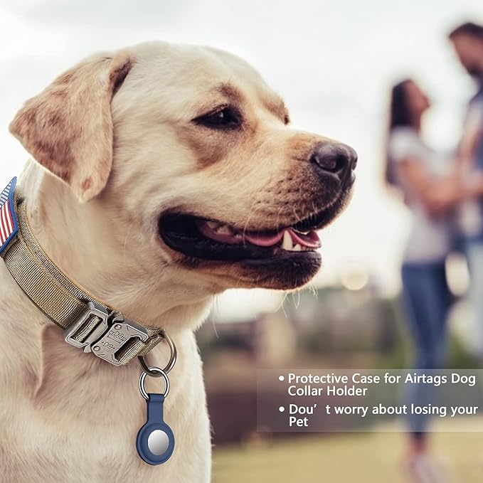 DAGANXI Tactical Dog Collar, Adjustable Military Training Nylon Dog Collar with Control Handle and Heavy Metal Buckle for Medium and Large Dogs, with Patches and Airtags Case (XXL, Brown)
