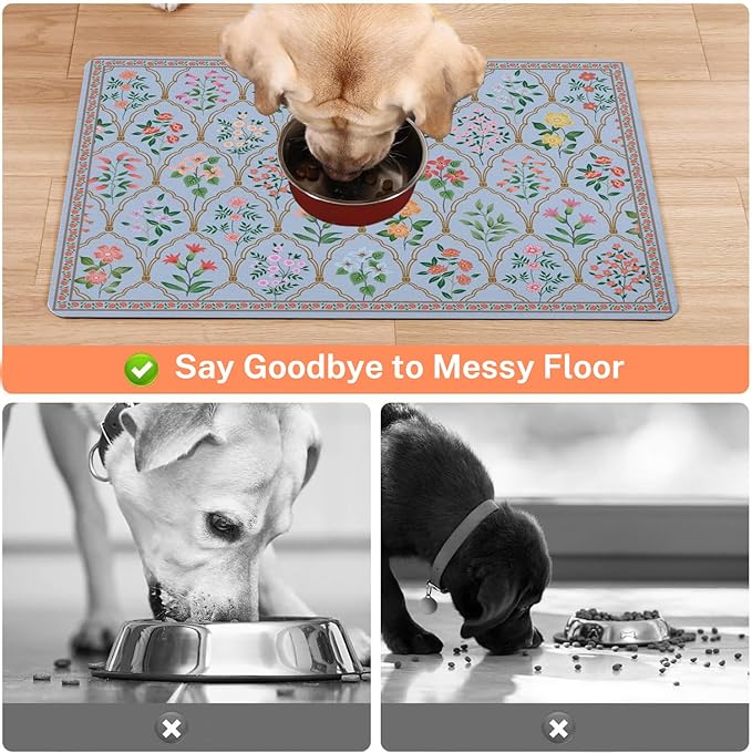 Absorbent Pet Dog Bowl Mat for Food and Water, Pet Cat Food Feeding Mat with Non Slip Rubber Backing, Dog Food Mats for Floors Waterproof, 17"x30"