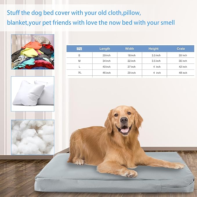 Waterproof Dog Bed Cover Replacement for 36 Inch Wire Crates, Heavy Duty Oxford Fabric Pet Bed Sleeve with Zipper, Washable & Durable Mattress Protector for Puppy, 34" L x 22" W x 3.5" H (Cover Only)