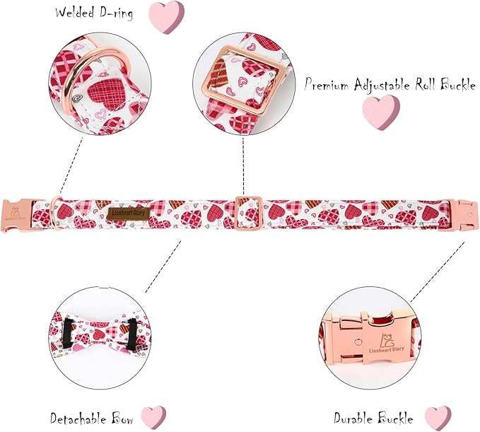 Lionheart glory Heart Dog Collar, Adjustable Dog Collar with Bowtie, Pet Gift Collar for Dog Soft Bowtie Dog Collars for X-Small Puppy