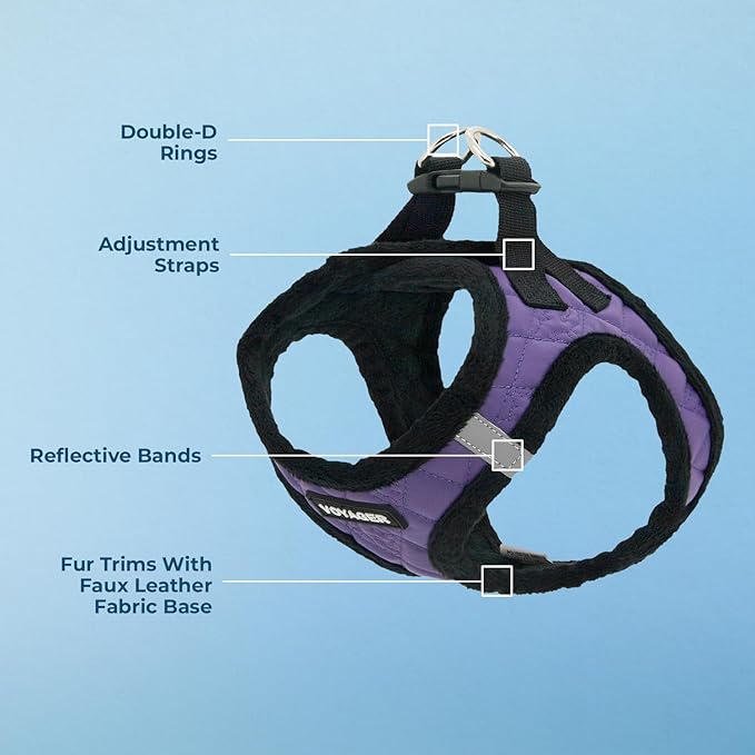 Best Pet Supplies - All Weather Plush, Reflective, No Pull Harness for Small, Medium Dogs, Cats - Secure with Hook & Loop Fastener, Buckle, Double D-Rings - Purple Faux Leather, XL