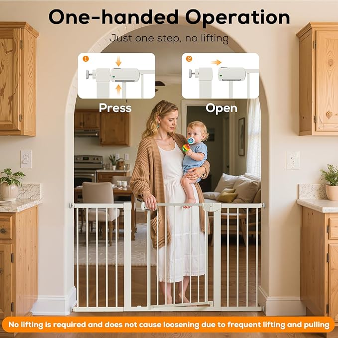 29.5-46" Magnetic Baby Gate for Stairs, Baby Safety Essentials, Auto Close Gate for Doorways, Easy Install Pressure Mounted Dog Gate Indoor, Pet Gates for Dogs, White