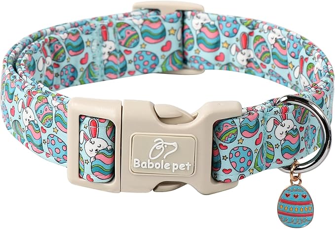 Easter Dog Collar for Large Dogs - Blue Sleepy Bunny Egg Easter Collars for Boy Girl Dogs, Adjustable Spring Holiday Pet Collars with Quick Release Buckle L