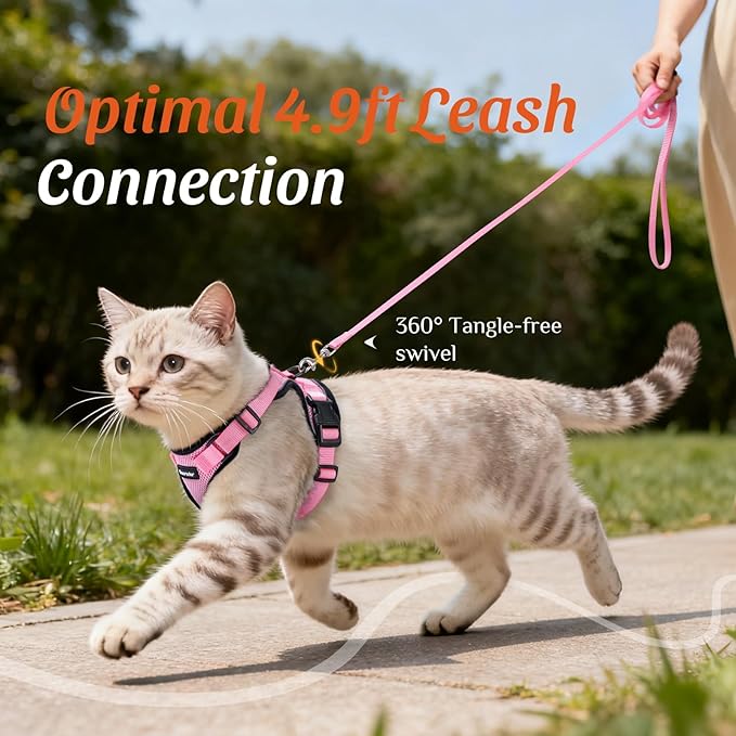 Dooradar Cat Harness and Leash Set, Escape Proof Safe Adjustable Kitten Vest Harnesses for Walking, Easy Control Soft Breathable Mesh Jacket with Reflective Strips for Cats, Pink, S