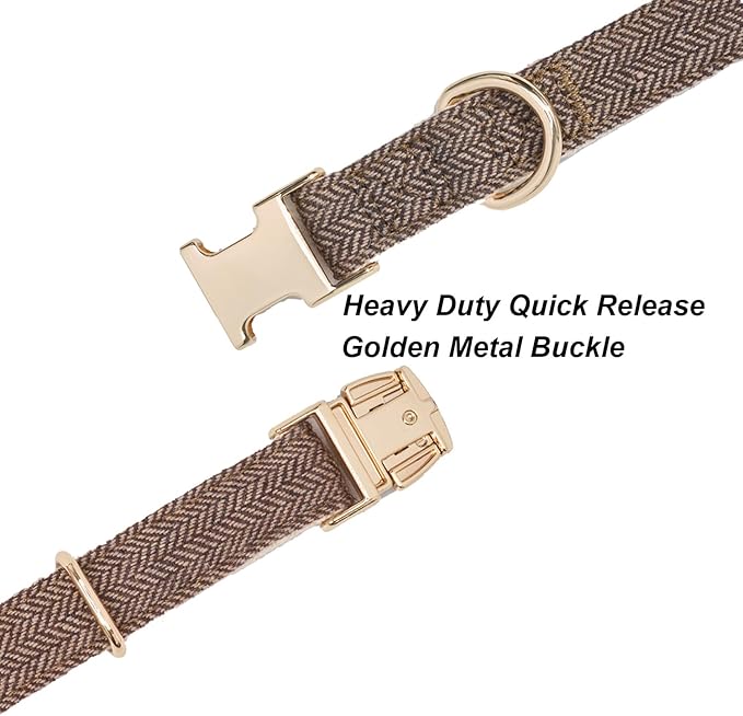 Soft Cotton Hemp Dog Collar with Metal Buckle Adjustable Tweed Dog Collars for Small Medium Large Dogs(Coffee,Medium)