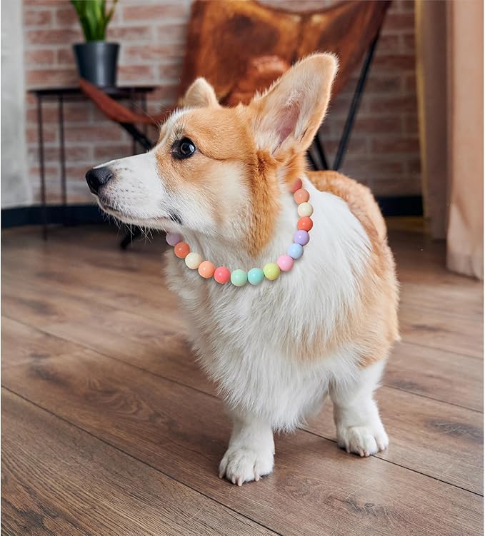 Hosiwei Dog and Cat Rainbow Beads Collar Necklace, Faux Pearls Necklace Pet Jewelry Colorful Candy Colors (Colorful, XL(16.5-22.2lb))