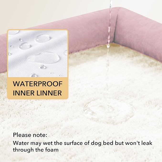 Orthopedic Dog Beds for Extra Large Dogs, Waterproof Egg Crate Foam XL Dog Bed with Sides 45x35Inch, Big Dogs Couch Beds with Removable Washable Cover and Nonskid Bottom, Pink
