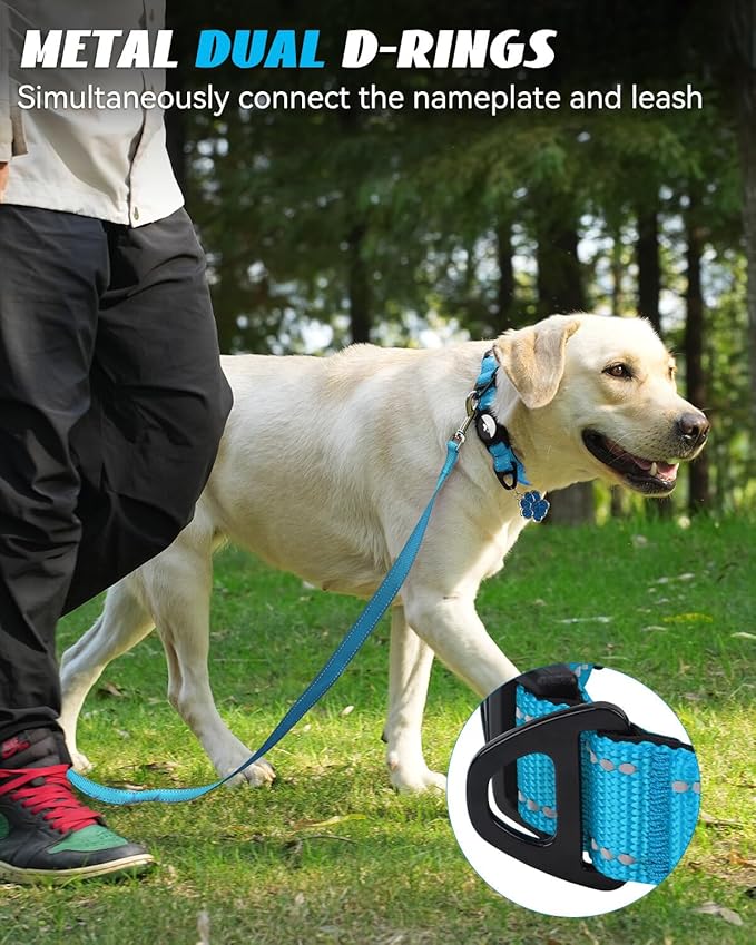 Joytale Airtag Dog Collar, Reflective Pet Collar with Waterproof AirTag Holder, Dual D-Rings, Soft Padded Adjustable for Large Dogs, SkyBlue, L