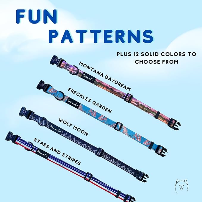 ShawnCo Dream Walk Dog Collar- Premium, Adjustable and Comfortable Pet Collar for Small, Medium, Large and Extra Large Dogs (White Sharks,L)