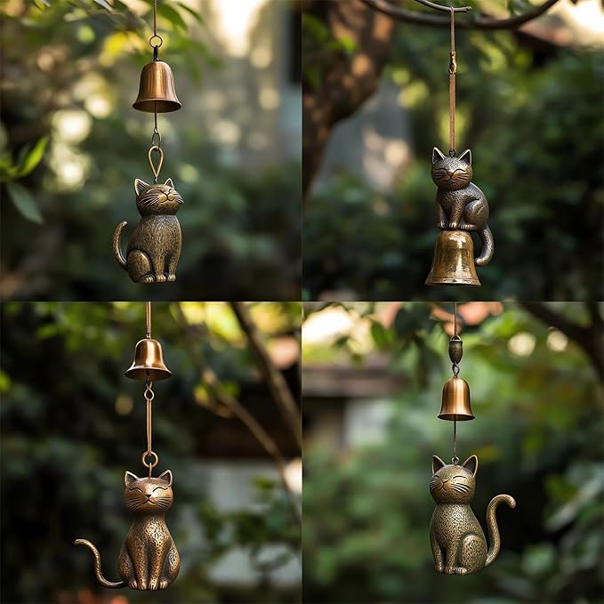 Cat Wind Chime 2025 New Unique Cat Garden Decor Outdoor Cat Statue Themed Gifts Wind Chimes for Cat Lovers Women Hanging Memorial Ornaments Windchimes Bell Outside Yard Home Porch Decorations (C1)