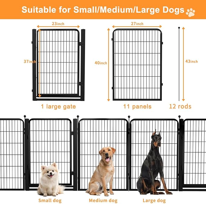 Dog Fence Outdoor Pens Outside,Portable Dog Play Pen 40" H 12 Panels Pet Playpen Exercise Pens for Puppys Small Medium Large Dogs RV Camping Yard Garden Indoor Wide Gate