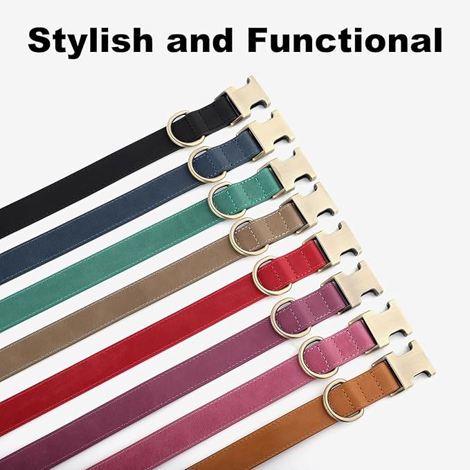 Plutus Pet Genuine Leather Dog Collar – Adjustable Pet Collar with Quick Release Metal Buckle, Soft Real Leather for Small Medium Large Dogs, Heavy Duty & Skin-Friendly (Blue, M)