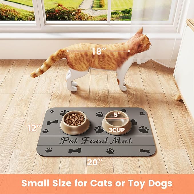 Pet Feeding Mat-Absorbent Pet Placemat for Food and Water Bowl, with Waterproof Rubber Backing, Quick Dry Water Dispenser Mat for Dog and Cat (27"x17", Bones)