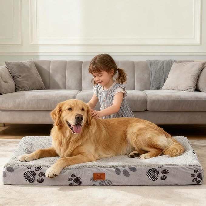 Waterproof Orthopedic Dog Bed for Large Medium Sized Dogs 35x22 Inch - Egg Crate Foam Pet Crate Bed with Removable Washable Cover, Plush Top Anti-Slip Bed Mat, Dark Grey