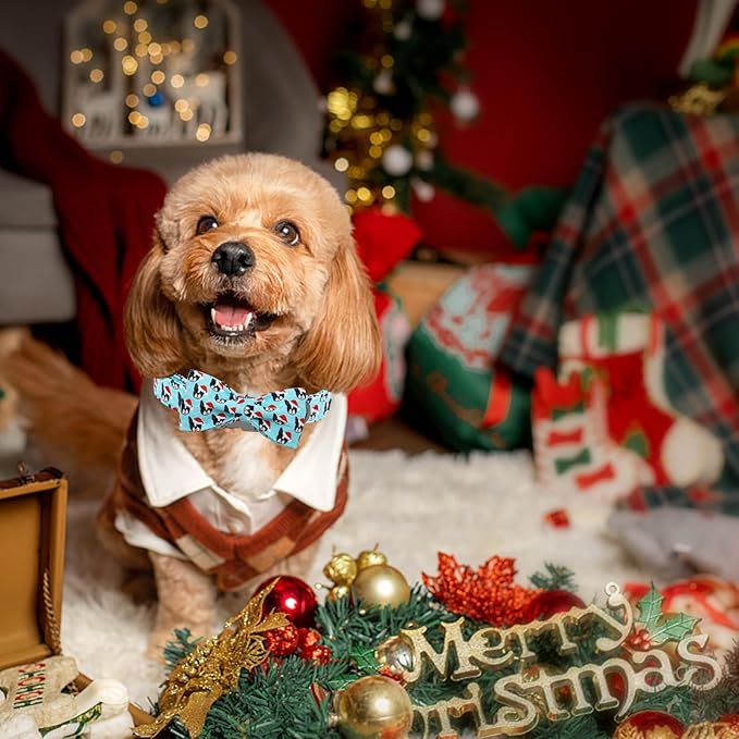 Dog Collar, Christmas Dog Collar Plaid Pet Collar Bow Holiday Bows Girl Boy Puppy Collar Adjustable Pet Collar for X-Large Dogs