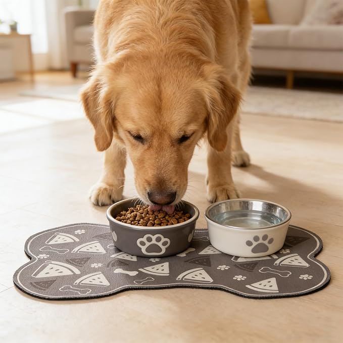 Dog Food Mat, 0.15” Thickened Super Absorbent Pet Feeding Mat for Food and Water, Fruit Donut Pattern Cat Placemat, Quick Dry Non-Slip Dog Bowl Mat, Water Splash Proof（Small Strawberry Pink）