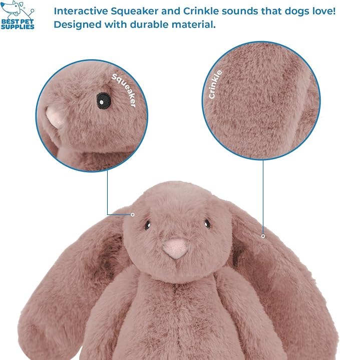 Best Pet Supplies Squeaky Dog Toys with Soft Durable Fabric for Small, Medium and Large Pets Interactive Toy for Indoor Play, Supports Active Biting and Play - Bunny (Mauve)