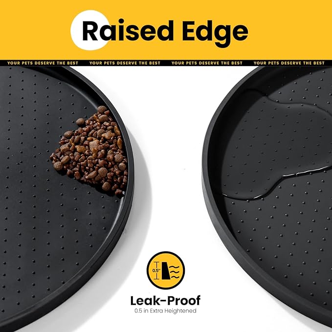 Dog Food Mat,1/2 Inch Raised Edges Cat Feeding Mat for Spill Containment,BPA-Free Silicone Pet Food Mats for Floor Waterproof,Rubber Dog Placemats for Food and Water Bowls(Black,19"x12")