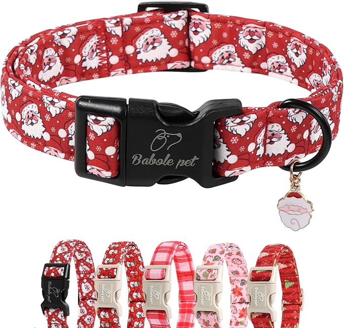 Christmas Dog Collar - Cute Red Santa Christmas Puppy Collar with Safety Buckle, Soft Adjustable Holiday Dog Collars for Small Medium Large Dogs XS