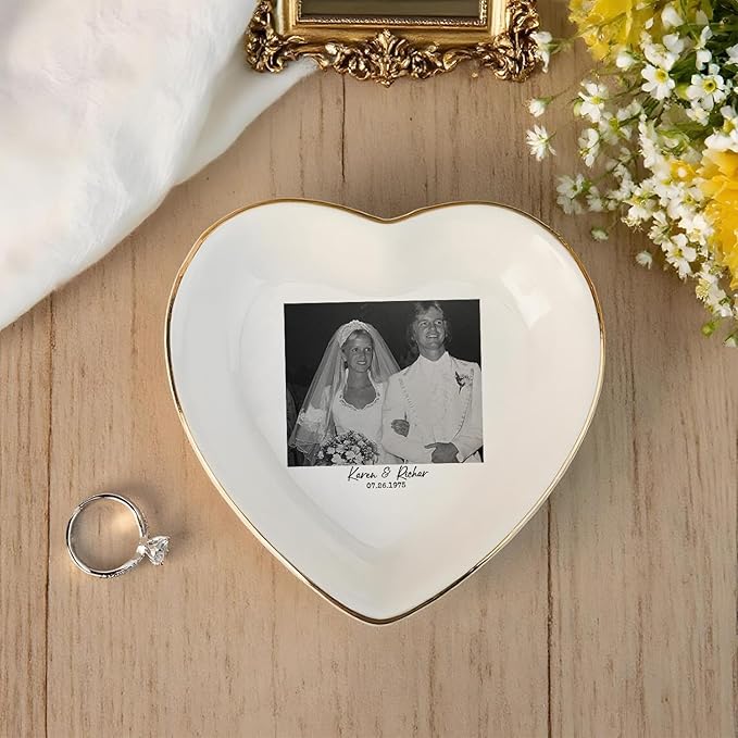 Custom Photo Ring Dish, Personalized Polaroid Picture Trinket Tray, Wedding Anniversary Keepsake Jewelry Dish, Valentines Gift for Her Him Wife Husband Parents Grandparents