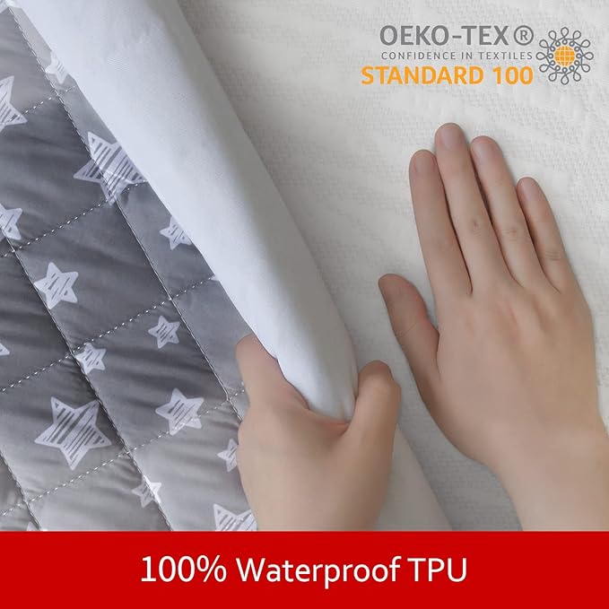 Waterproof Dog Bed Covers Replacement Washable Pet Hair Easy to Remove, Noiseless Quilted Puppy Pet Bed Cover Lovely Grey Star Print 44x54 Inches, for Dog/Cat, Cover Only