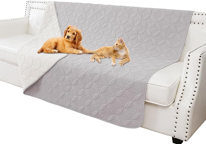 Waterproof Dog Blanket, 52x82 inches Pet Couch Covers for Sofa, Bed Furniture Protector from Dogs Washable and Reversible-Lightgrey+Cream