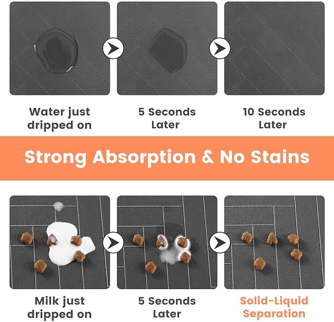 Pet Feeding Mat-Absorbent Pet Placemat for Food and Water Bowl, with Waterproof Rubber Backing, Quick Dry Water Dispenser Mat for Dog and Cat (24"x16", Black)