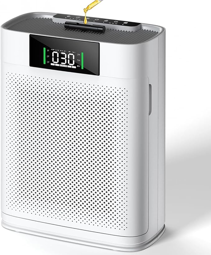 Air Purifier for Large Room up to 2300 Sq Ft, Honeyuan Air Purifiers for Pets, with PM 2.5 Display Air Quality Sensor, Aromatherapy, Child Lock, ZY3866G, off White