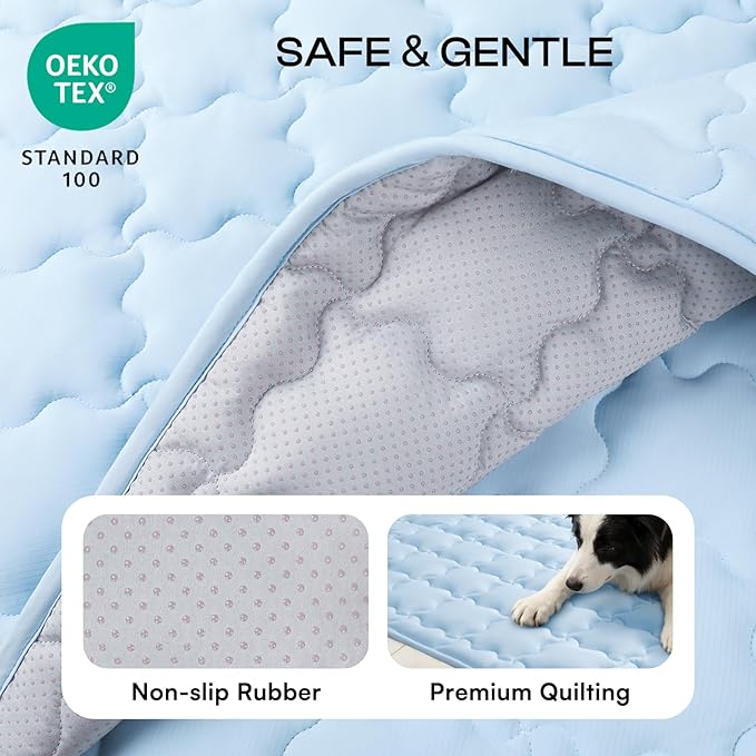 Luciphia Premium Dog Cooling Mat Non-Slip Q-MAX>0.5 Self-Cooling Pad for Medium Pet Indoor Portable Kennel Puppy Bed for Summer Crate Pad for Dog Washable Light Blue 30x40 inches