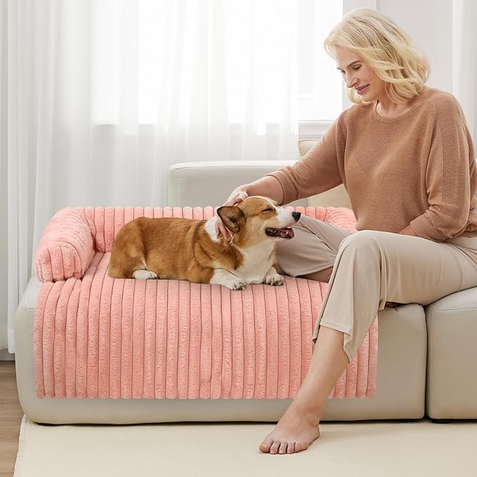 Luxurious Dog Couch Bed, Washable Calming Dog Couch Cover, Removable Couch Protector for Dogs, Waterproof Sofa Bed, Pet Bed Mats for Couch, Pet Couch Covers for Sofa(Pink, L)