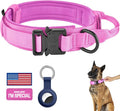 DAGANXI Tactical Dog Collar, Adjustable Military Training Nylon Dog Collar with Control Handle and Heavy Metal Buckle for Medium and Large Dogs, with Patches and Airtags Case (XL, Pink)