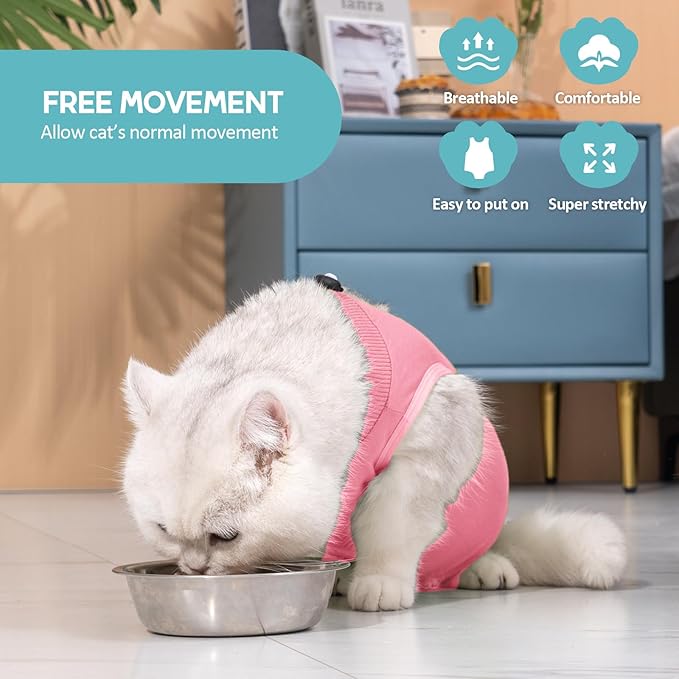 Avont Cat Recovery Suit - Kitten Onesie for Cats After Surgery, Cone of Shame Alternative Surgical Spay Suit for Female Cat, Post-Surgery or Skin Diseases Protection -Pink(L)
