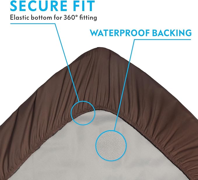 Paw Inspired Waterproof Fitted Cover for Dog Bed | Washable Bed Protector for Dog Mattress | Removable Replacement Cover for Large to XL Pet Bed (Dark Brown, 44 x 35 x 6 Inch)