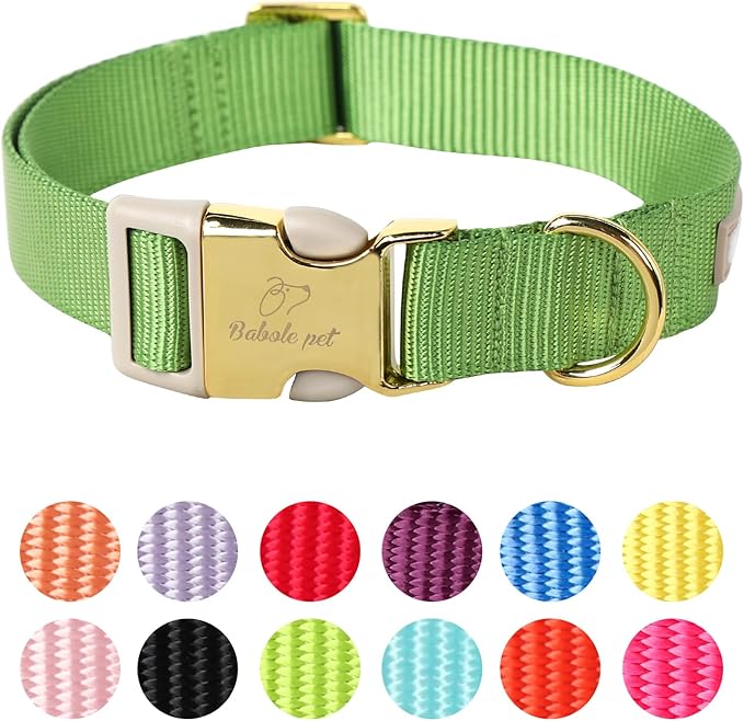 Nylon Dog Collar - Adjustable Green Soft Webbing Dog Collars for Small Medium Large Dogs Boy Girl Puppy Collar with Safety Metal Buckle XS