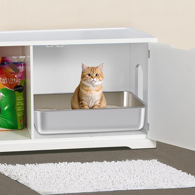 Stainless Steel Litter Box, Metal Litter Boxes 17.7" x 13.7" x 4",Small Litter Box for Kittens,Easy Entry Easy Clean Non Stick No Smell for Senior Cats or Short Legged Cat/Bunny