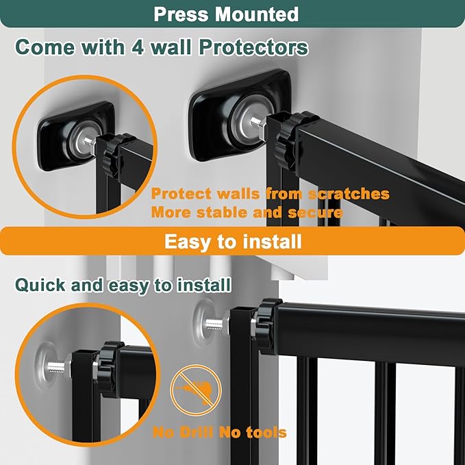 40.55" Tall, 34.05-45.86 Inch Wide, 1.37" Ultra Narrow Spacing Dog Pet Baby Gate Indoor for Doorway Hallway, Pressure Mounted 35 36 37 38 39 40 41 42 43 44 45 Inches Wide Black