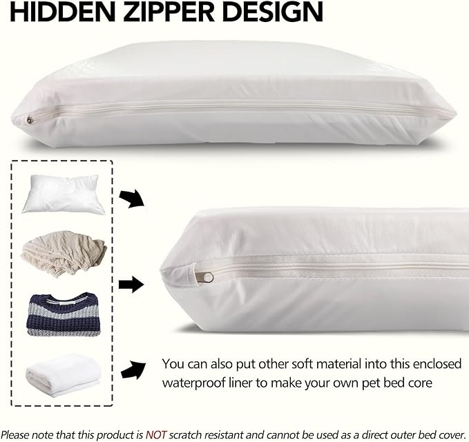 Waterproof Dog Bed Liner, Washable Replacement Cover Reusable Pet Pee Water Resistant Proof with Zipper, Liner Only 24x18 inch