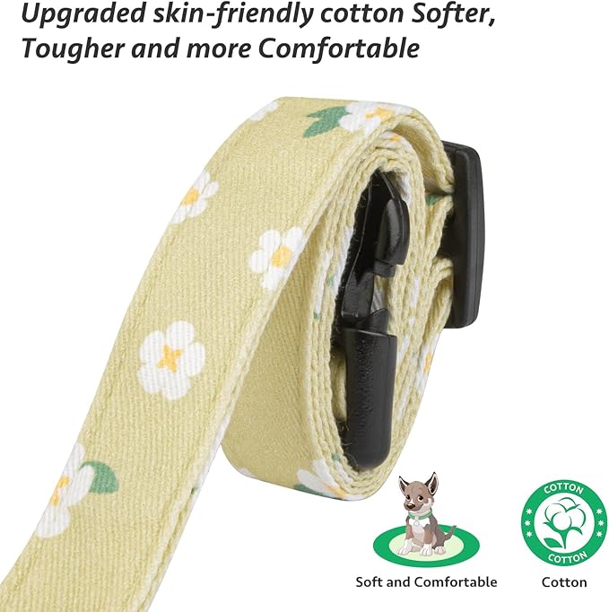 Cotton Handmade Dog Collar Cute and Distinctive Patterns Green Flower with Pendant for Girl Boy Dogs Collars L