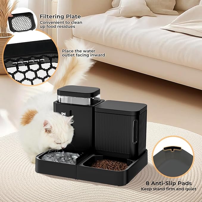 Gravity Dog Food and Water Dispenser, 2 in 1 Automatic Dog Feeder with 180 Degree Rotatable, 2 Pack Large Capacity Self Feeding for Small Dogs Puppy, White, 1.6GALx2