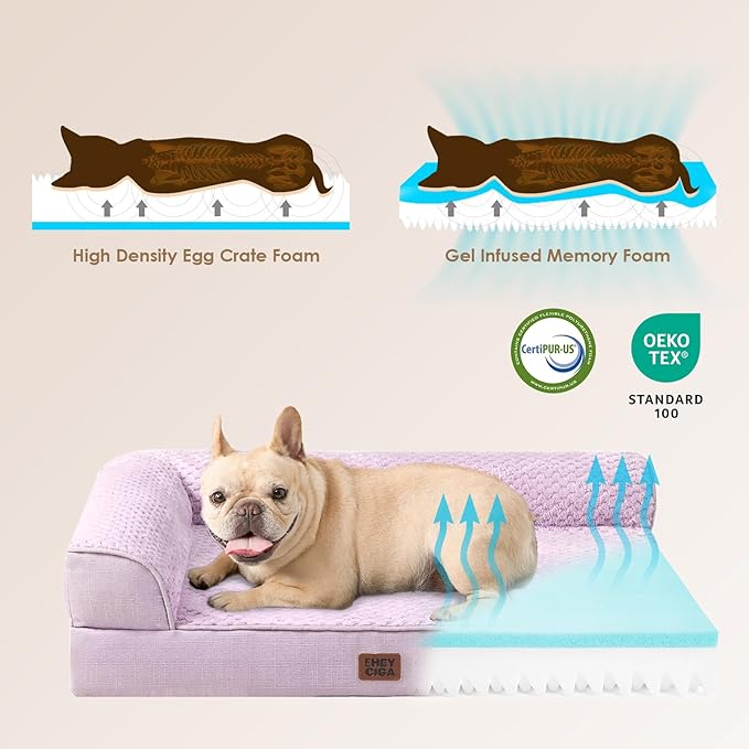 EHEYCIGA XL Dog Bed Memory Foam for Crate, Extra Large Dog Bed Orthopedic with Washable Removable Cover, Waterproof Pet Sofa Couch XLarge Size Dogs, 41x27x6.5, Lilac