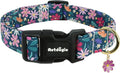 Dog Collar for Medium Dogs, Spring Dark Green Dog Collars with Flowers Pattern, Adjustable Cotton Dog Collars, Cute Girl or Boy Dog Collar Ideal for Gifts,Pet Accessory