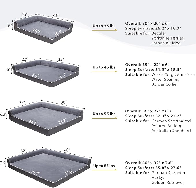 KSIIA Orthopedic Dog Bed - Waterproof Dog Couch Bed with Egg Crate Foam & Nonskid Bottom, 30 x 20 Inch, Gray