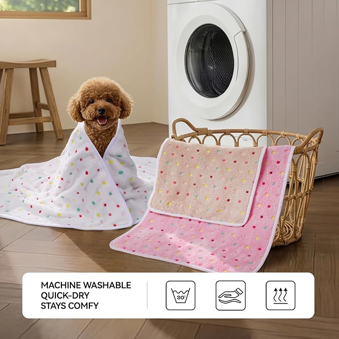 LINENLUX 1 Pack 3 Blankets Super Soft Fluffy Premium Fleece Dog Blankets for Puppy Cat Pet Blanket Flannel Throw Warm Sleep Polka Dot 31x20 inches