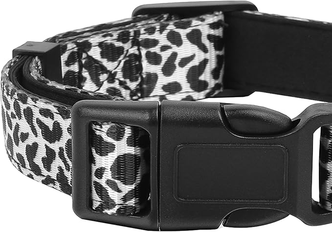 Reflective Dog Collar, Adjustable Soft Neoprene Padded Nylon Pet Collars with Buckle for Puppy and Small Dogs, Cats, Black White Cow,M