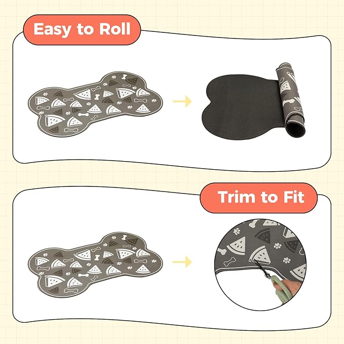 Dog Food Mat, 0.15” Thickened Super Absorbent Pet Feeding Mat for Food and Water, Fruit Donut Pattern Cat Placemat, Quick Dry Non-Slip Dog Bowl Mat, Water Splash Proof（Medium Watermelon Grey）