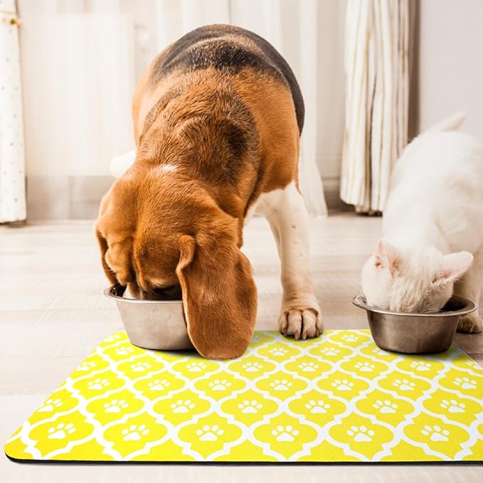 Dog Food Mat 12X20 Inch Pet Feeding Absorbent Mats for Floor Cat Water Bowl Placemats Non-Slip Washable Dog Mat for Food and Water